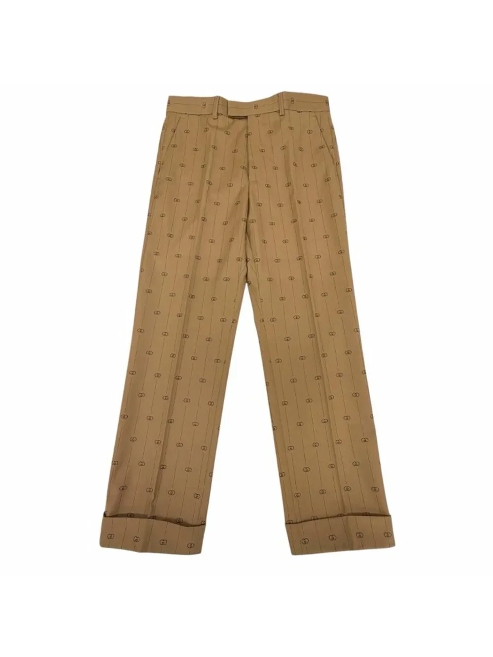 Gucci Wool 100% Interlocking G Striped Pants Trousers Beige